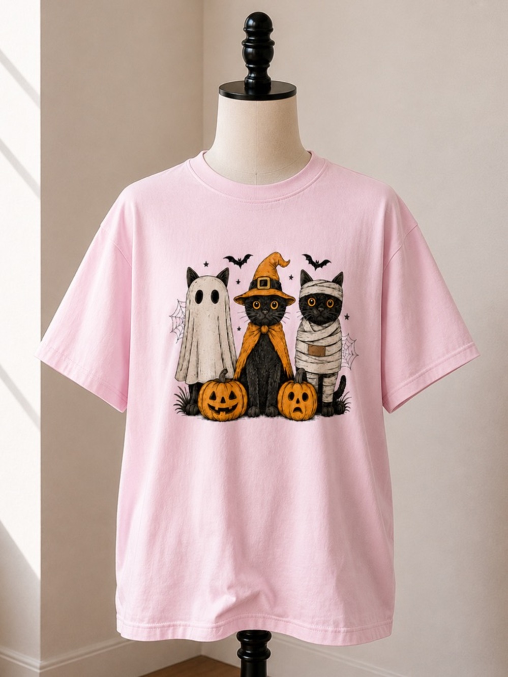 Halloween Cute Cat Costume Light Pink Graphic T-Shirt